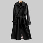 Women's Double-Breasted Trench Coat with Belt – Classic Midi Length Coat