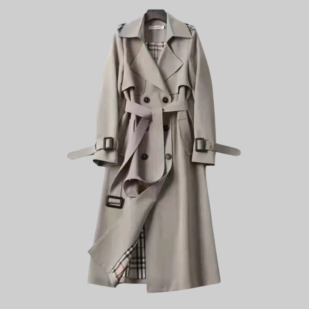 Women's Double-Breasted Trench Coat with Belt – Classic Midi Length Coat
