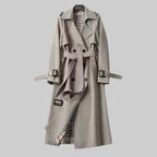 Women's Double-Breasted Trench Coat with Belt – Classic Midi Length Coat