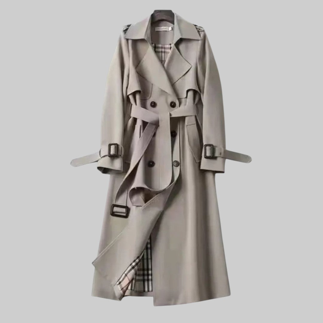 Women's Double-Breasted Trench Coat with Belt – Classic Midi Length Coat