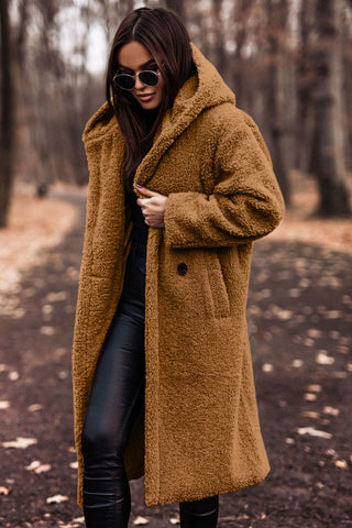 Women's Faux Fur Hooded Coat – Plush Longline Winter Jacket