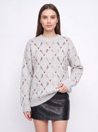 Nina | Women Oversized Reindeer Embroidered Knit Sweater