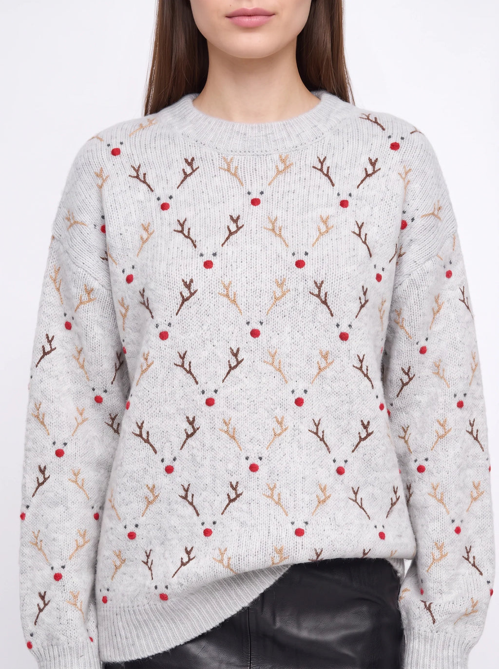 Nina | Women Oversized Reindeer Embroidered Knit Sweater
