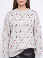 Nina | Women Oversized Reindeer Embroidered Knit Sweater