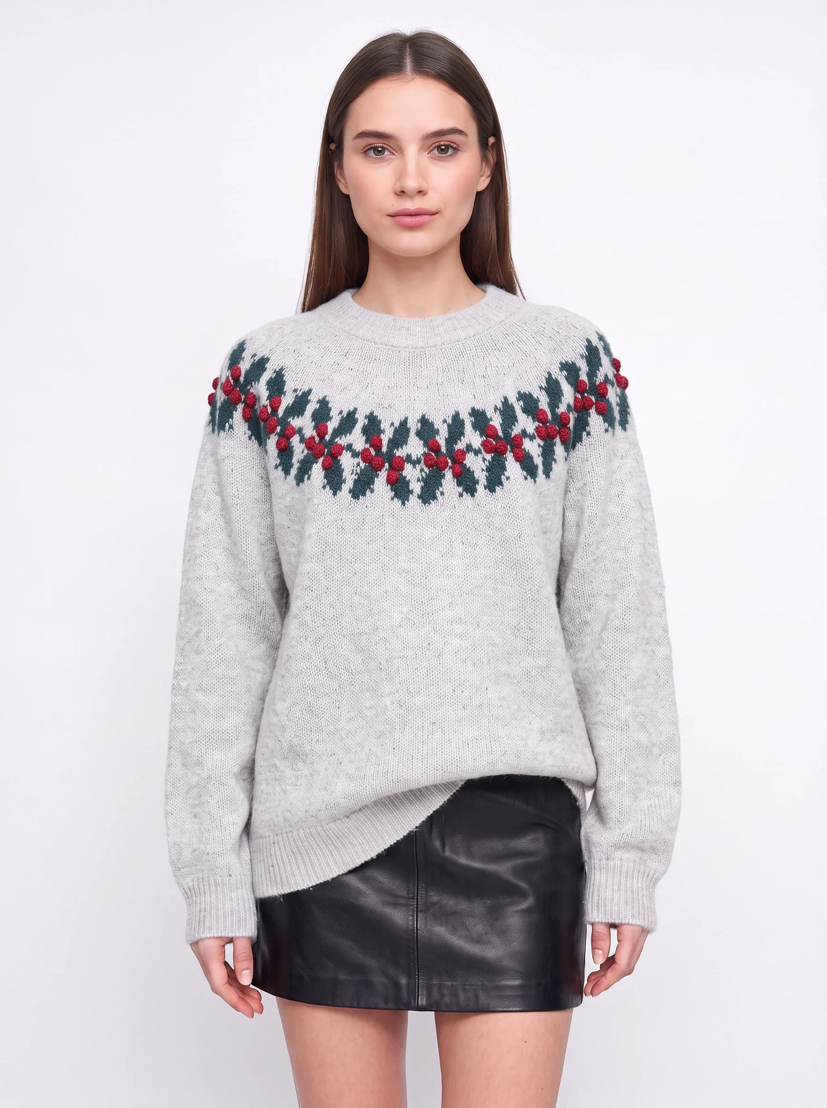 Nina | Women Oversized Reindeer Embroidered Knit Sweater