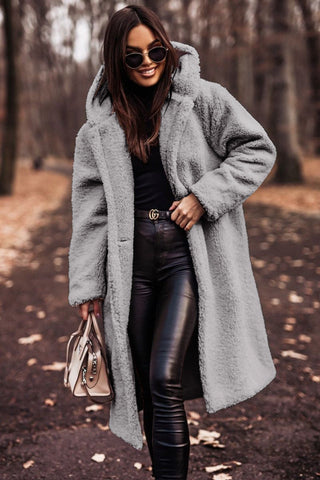 Women's Faux Fur Hooded Coat – Plush Longline Winter Jacket