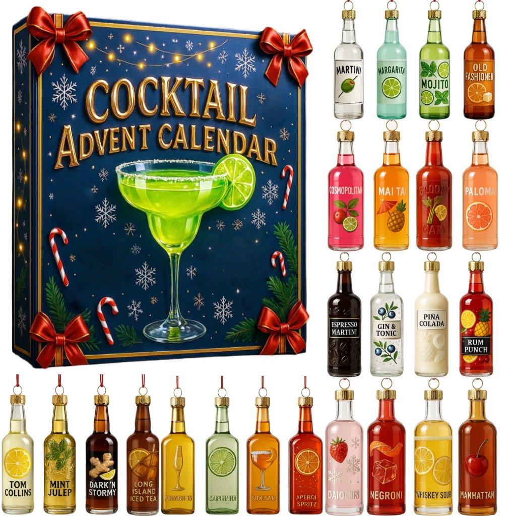 Sienna | Cocktail Christmas Advent Calendar with 24 Mini Bottle Tree Ornaments