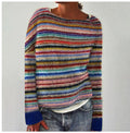 Women's Striped Crew Neck Sweater – Relaxed Long Sleeve Knit Pullover