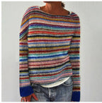 Women's Striped Crew Neck Sweater – Relaxed Long Sleeve Knit Pullover