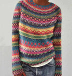 Women's Striped Crew Neck Sweater – Relaxed Long Sleeve Knit Pullover