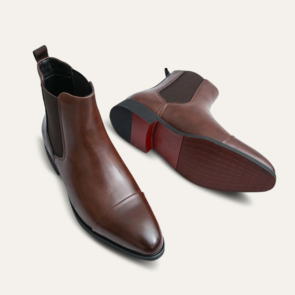 Men's Faux Leather Chelsea Boots – Slip-On Ankle Boots with Red Sole