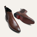 Men's Faux Leather Chelsea Boots – Slip-On Ankle Boots with Red Sole