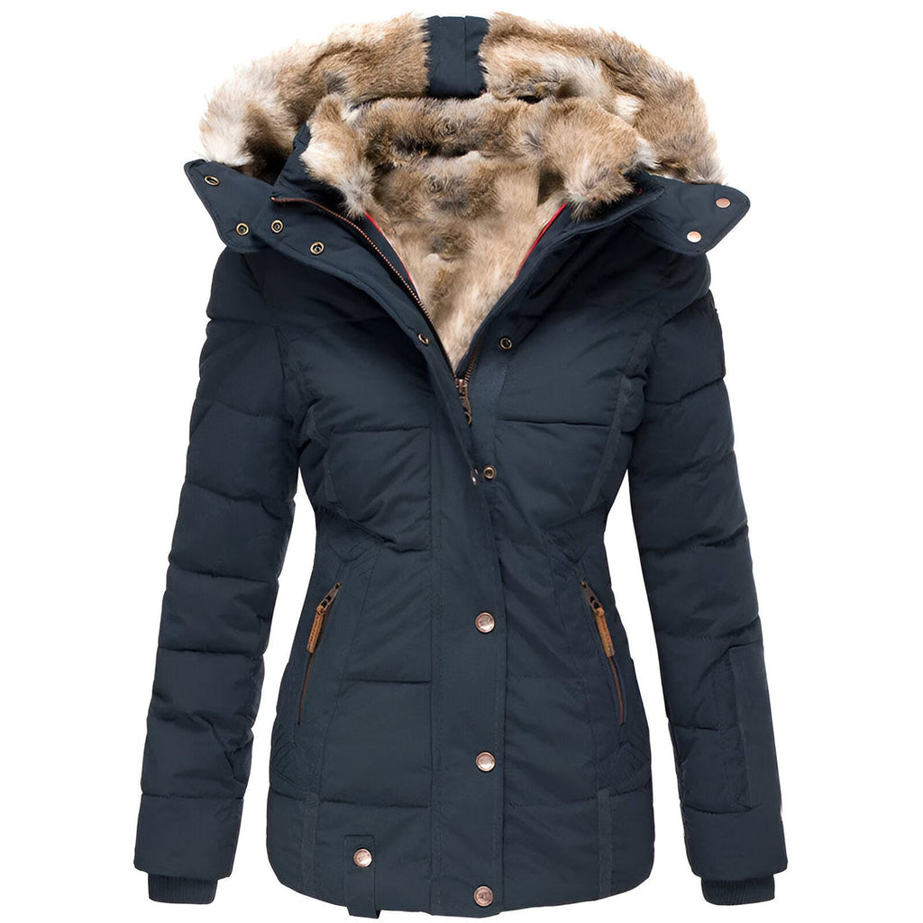 Women's Puffer Jacket with Faux Fur Hood – Insulated Winter Coat