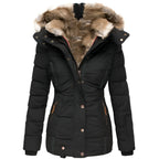 Women's Puffer Jacket with Faux Fur Hood – Insulated Winter Coat