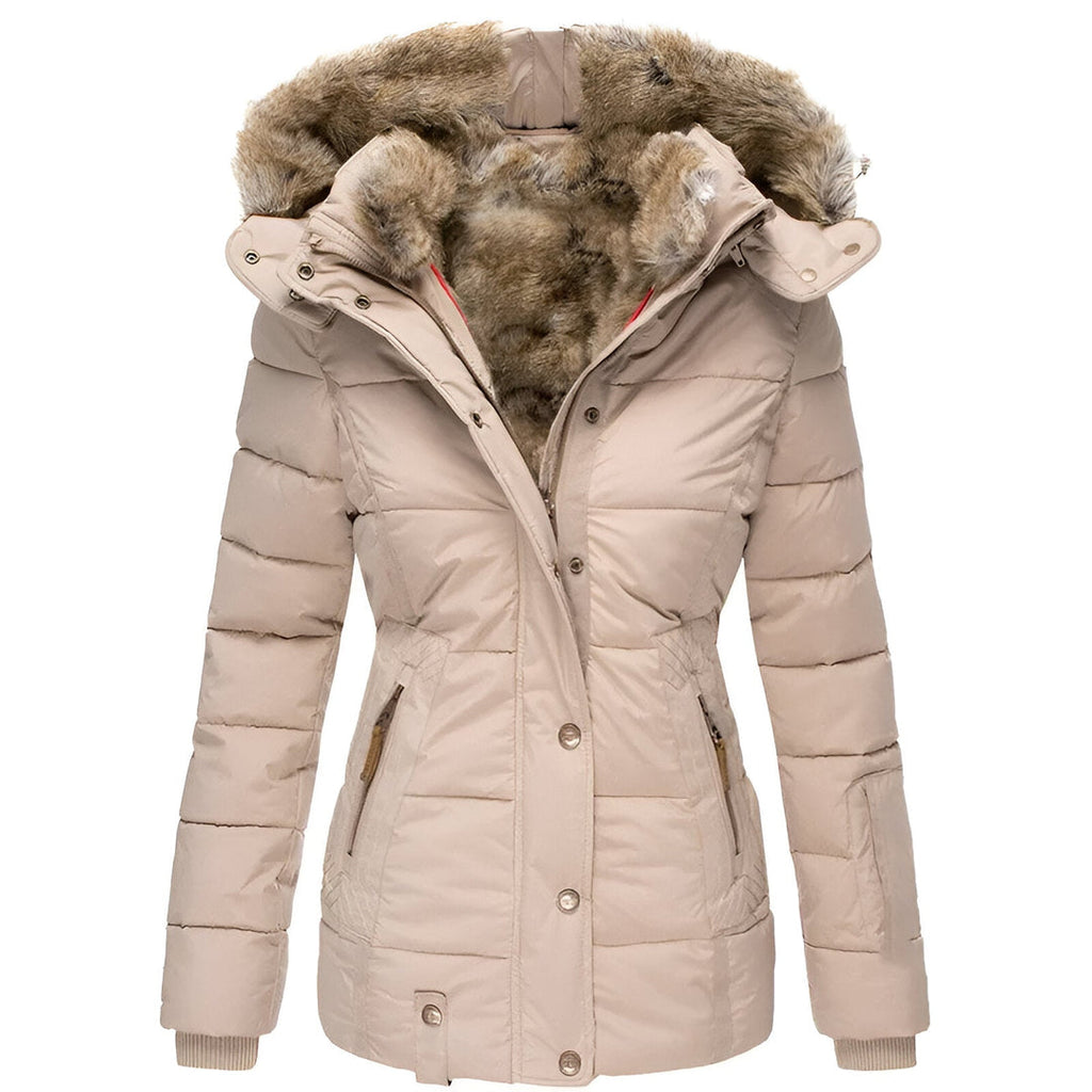 Women's Puffer Jacket with Faux Fur Hood – Insulated Winter Coat