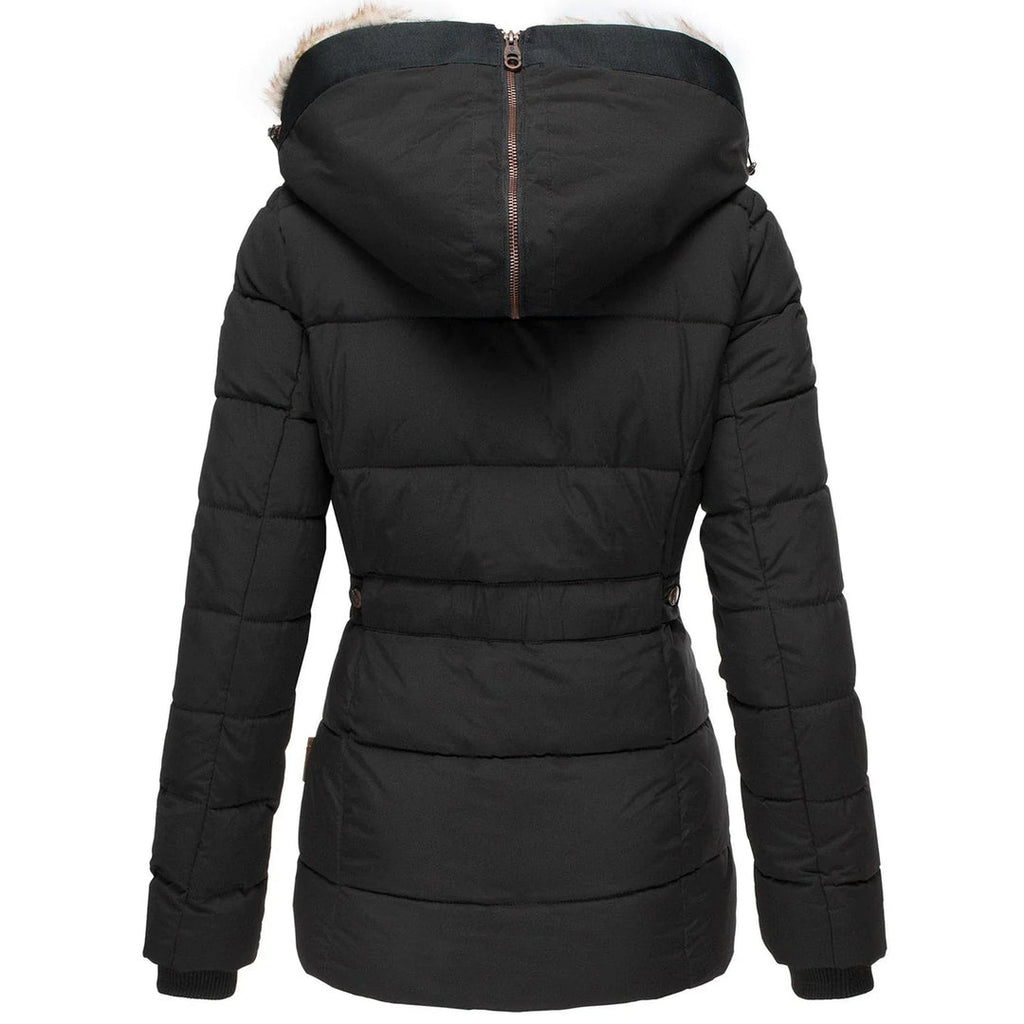 Women's Puffer Jacket with Faux Fur Hood – Insulated Winter Coat