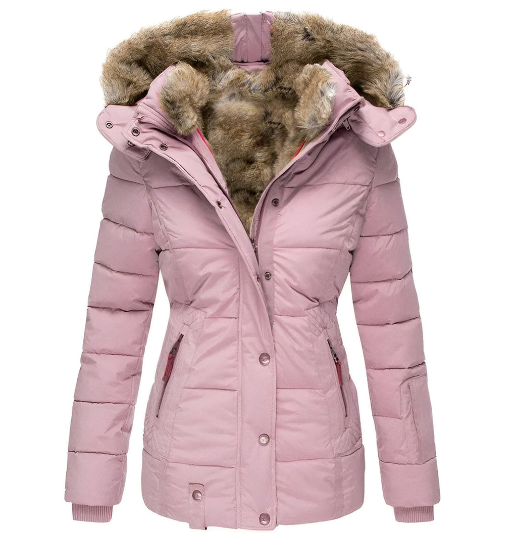 Women's Puffer Jacket with Faux Fur Hood – Insulated Winter Coat