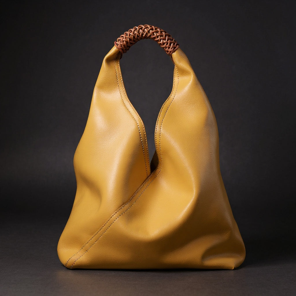 Women's Slouchy Hobo Bag – Rattan Top Handle Everyday Handbag
