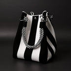 Women's Canvas Mini Bucket Bag – Rope Handle Colorblock Handbag