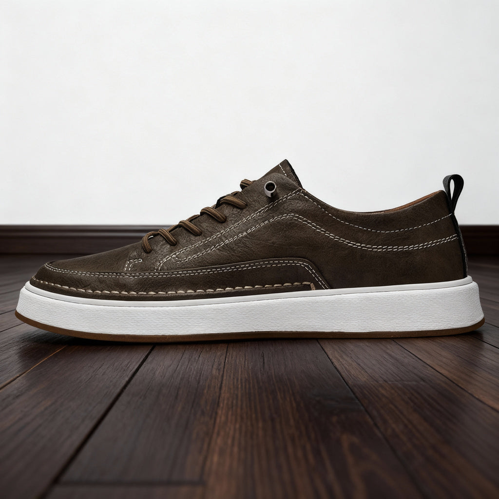 Men's Hand-Stitched Casual Sneakers – Padded Comfort Lace-Up Shoes