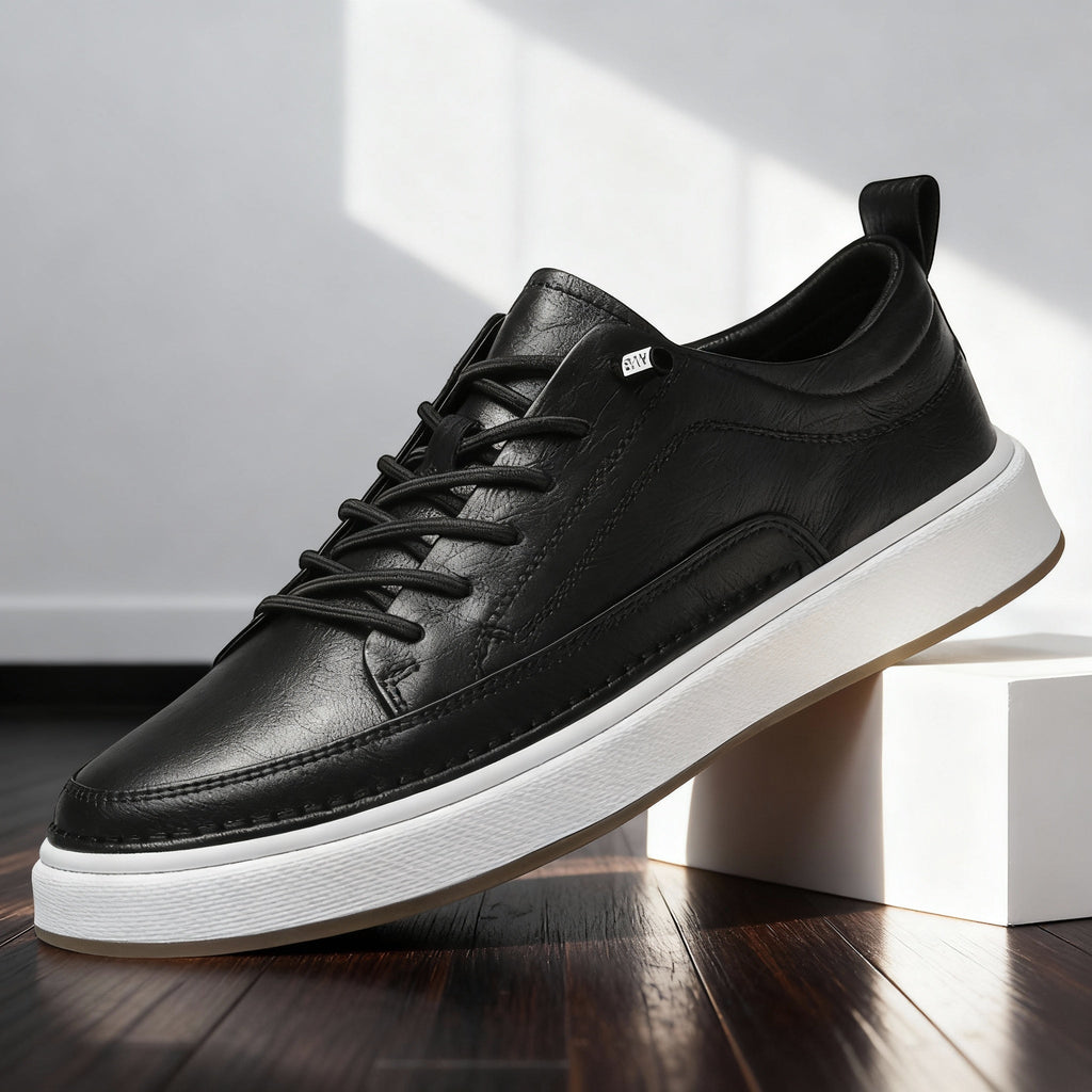 Men's Hand-Stitched Casual Sneakers – Padded Comfort Lace-Up Shoes