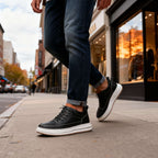 Men's Textured Leather-Look Sneakers – Padded Collar Cushioned Casual Shoes