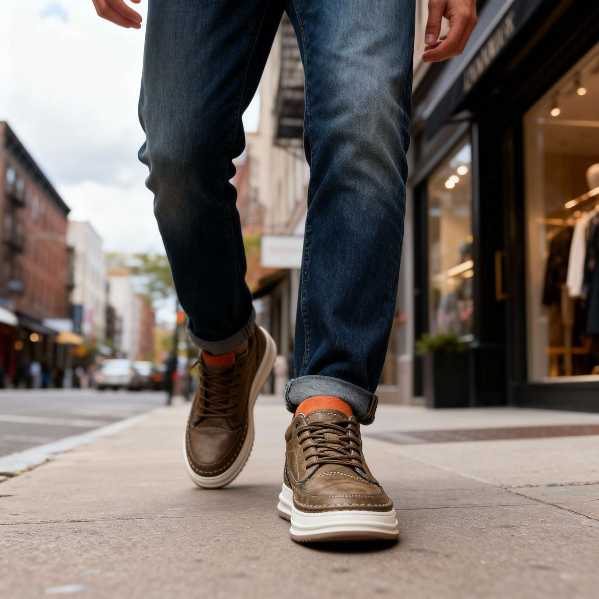 Men's Textured Leather-Look Sneakers – Padded Collar Cushioned Casual Shoes