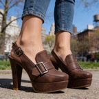Women's Retro Platform Slingback Heels – Buckle Strap Block Heel Pumps