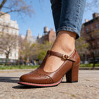 Women's Brogue T-Strap Loafers – Vintage Block Heel Buckle Shoes