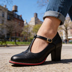 Women's Brogue T-Strap Loafers – Vintage Block Heel Buckle Shoes