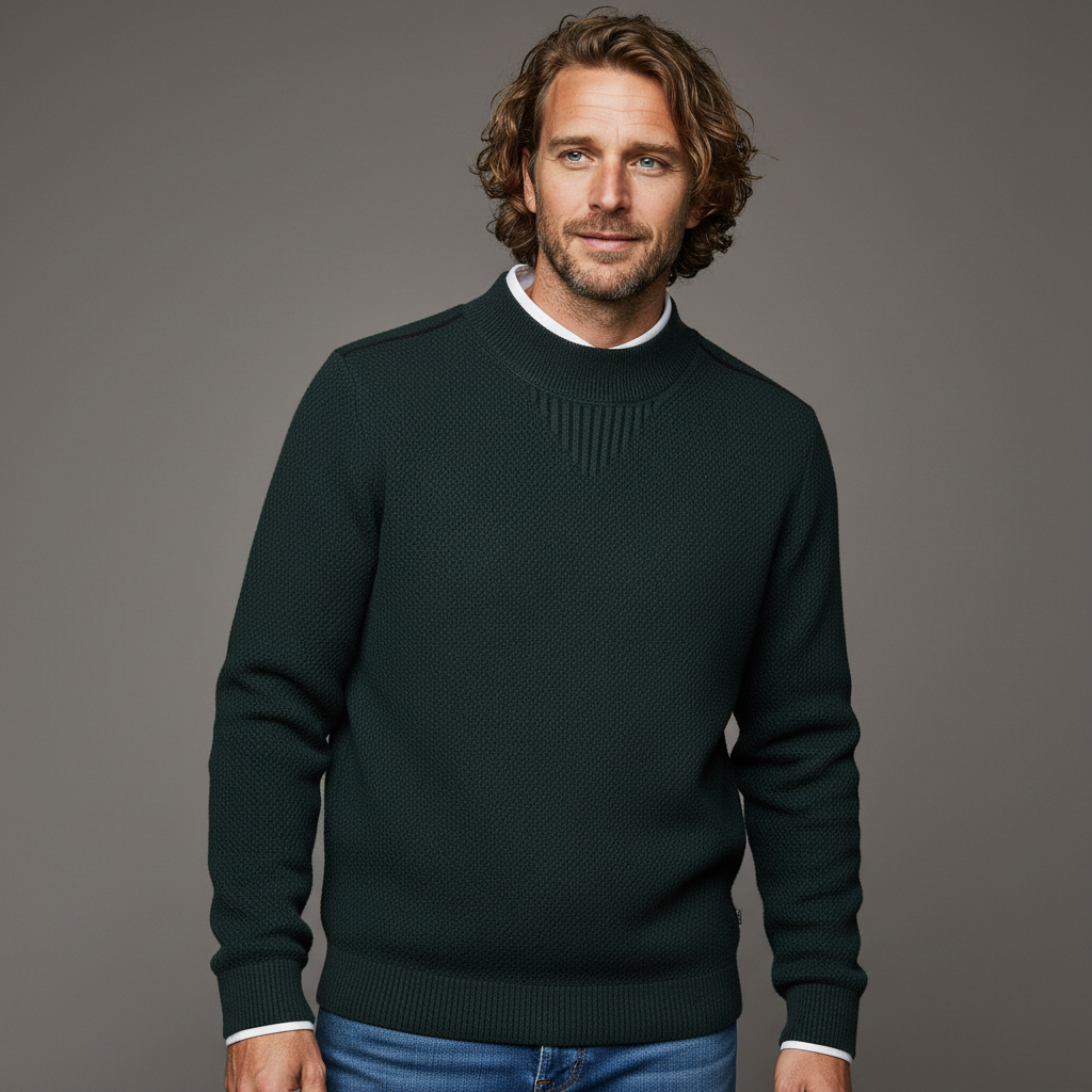 Men's Textured Mock Neck Knit Sweater – Mid-Weight Relaxed Pullover