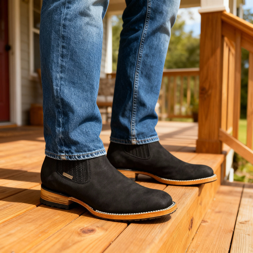 Men's Western Ranch Boots – Elastic Side Panel Pull-On Boots