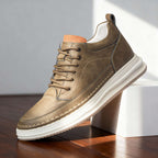 Men's Textured Leather-Look Sneakers – Padded Collar Cushioned Casual Shoes