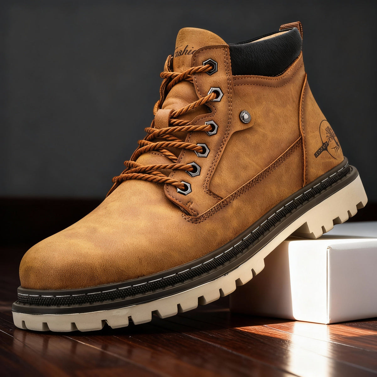 Men's Rugged Lace-Up Work Boots – Welted Sole Padded Ankle Boots