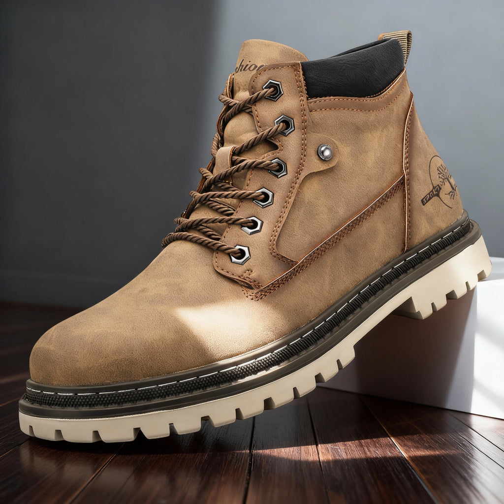 Men's Rugged Lace-Up Work Boots – Welted Sole Padded Ankle Boots
