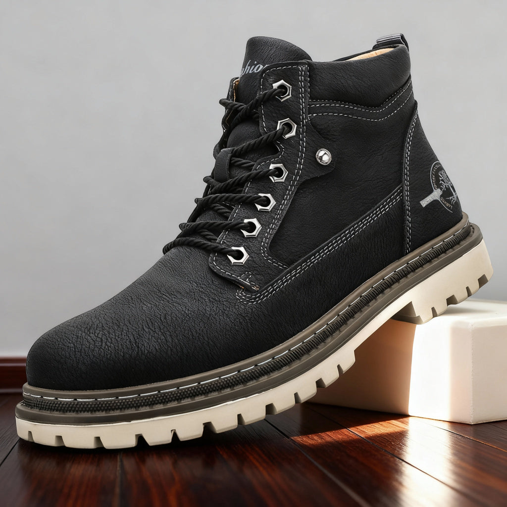 Men's Rugged Lace-Up Work Boots – Welted Sole Padded Ankle Boots