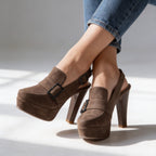 Women's Retro Platform Slingback Heels – Buckle Strap Block Heel Pumps