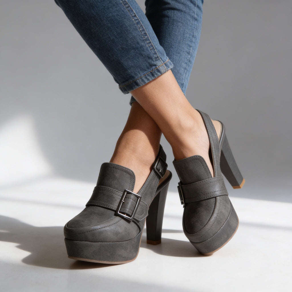 Women's Retro Platform Slingback Heels – Buckle Strap Block Heel Pumps