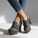 Women's Retro Platform Slingback Heels – Buckle Strap Block Heel Pumps