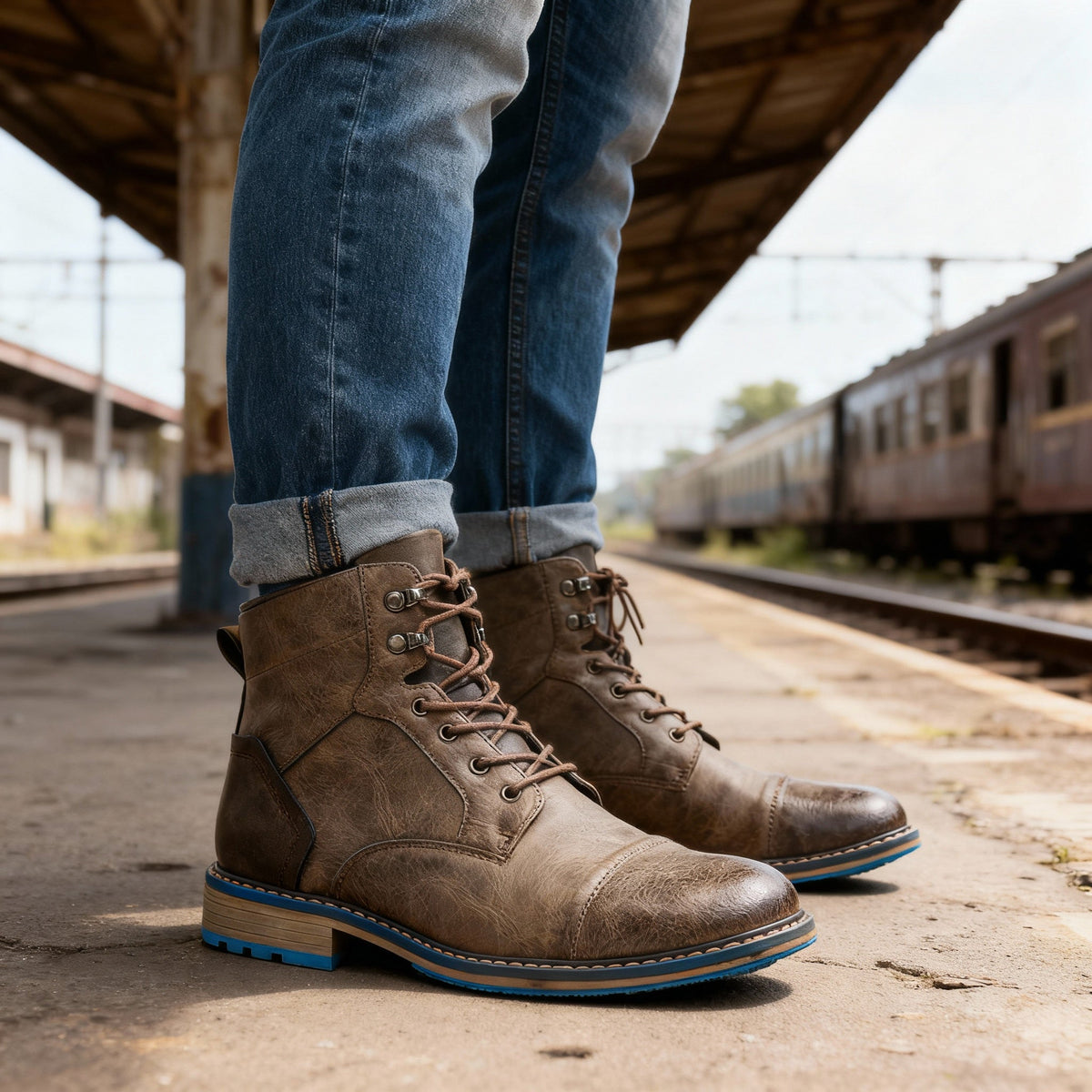 Men's Rugged Chukka Combat Boots – Hand-Stitched Lace-Up Work Boots