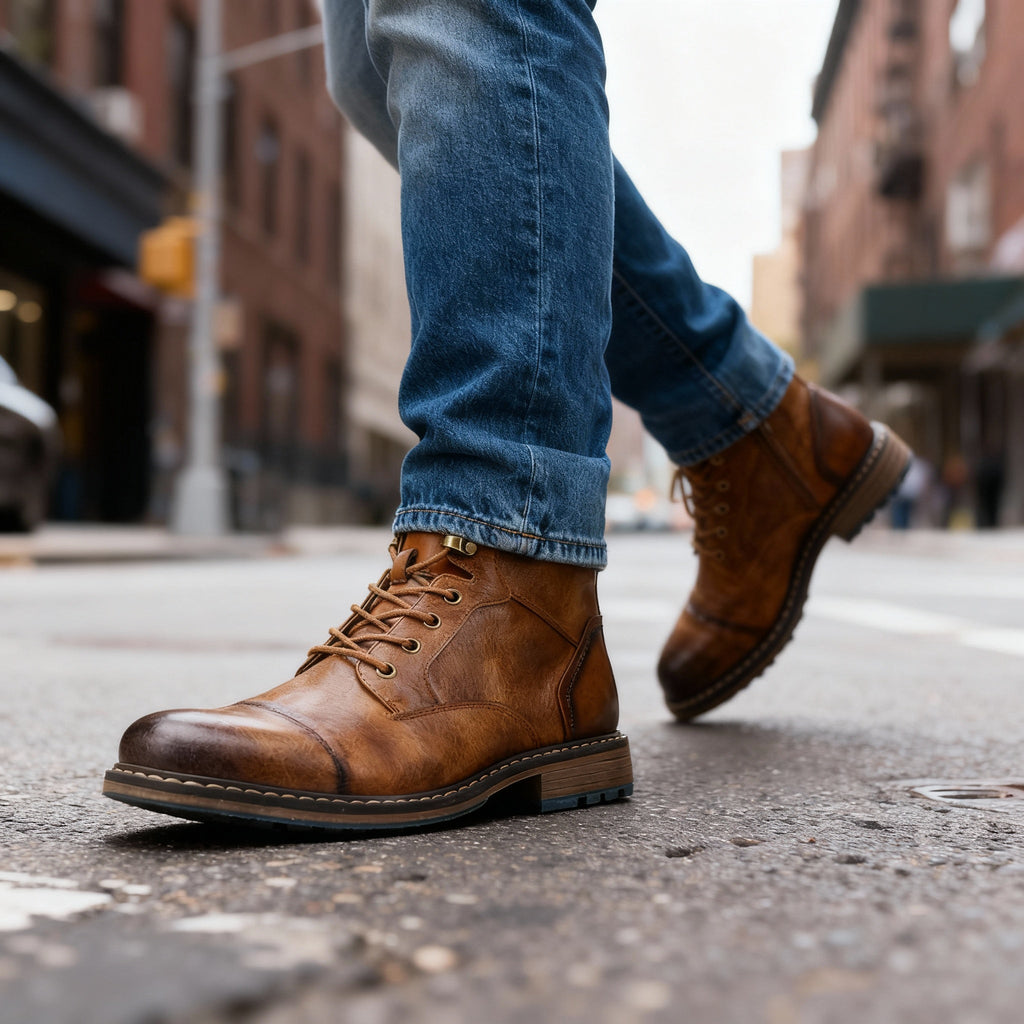 Men's Rugged Chukka Combat Boots – Hand-Stitched Lace-Up Work Boots