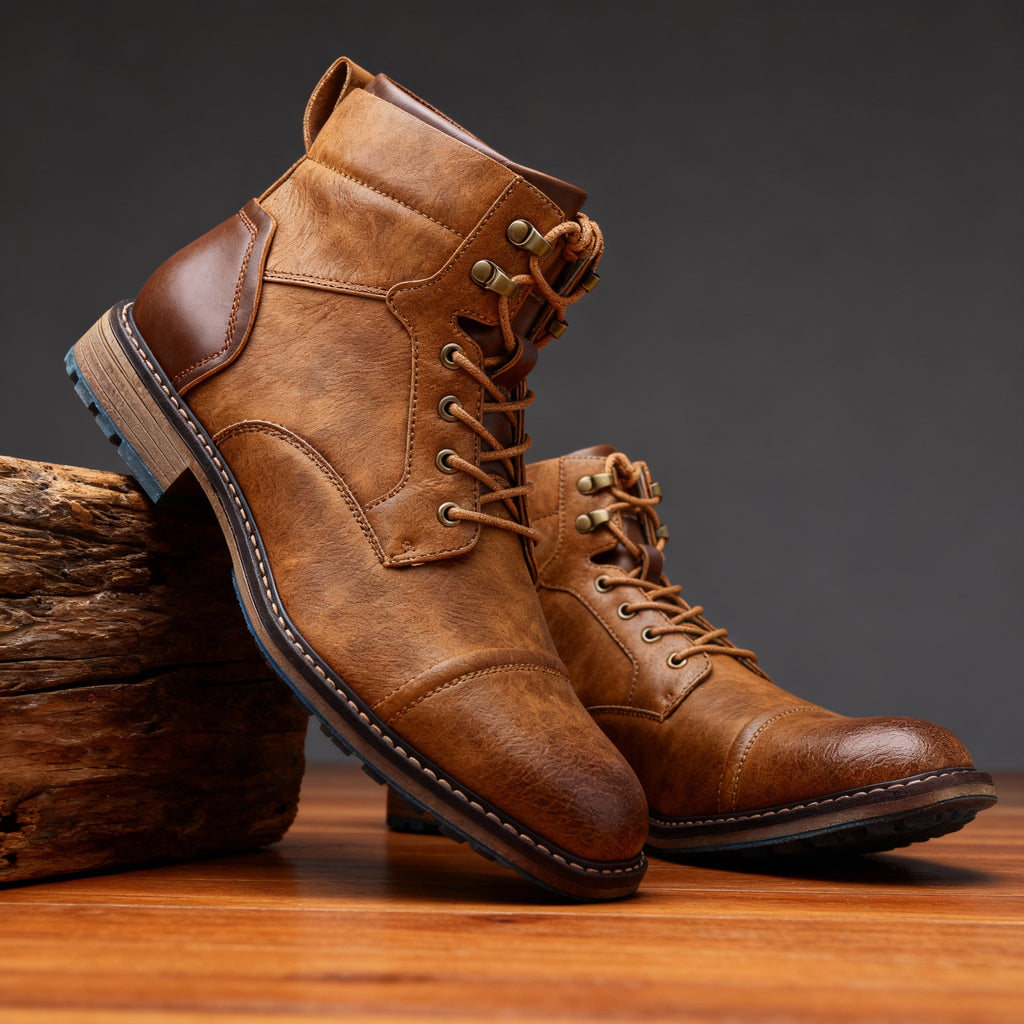 Men's Rugged Chukka Combat Boots – Hand-Stitched Lace-Up Work Boots