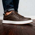 Men's Hand-Stitched Casual Sneakers – Padded Comfort Lace-Up Shoes