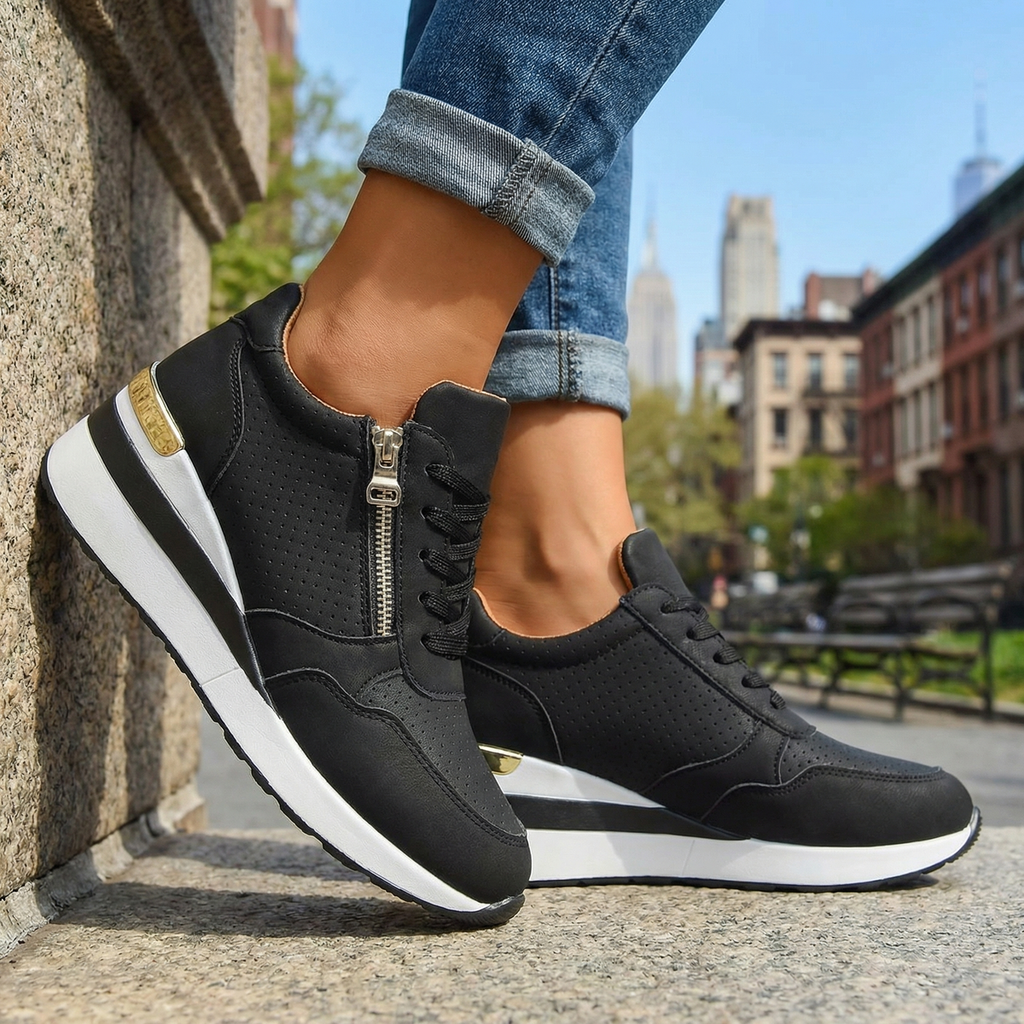 Women's Wedge Sneakers – Breathable Perforated Cushioned Walking Shoes