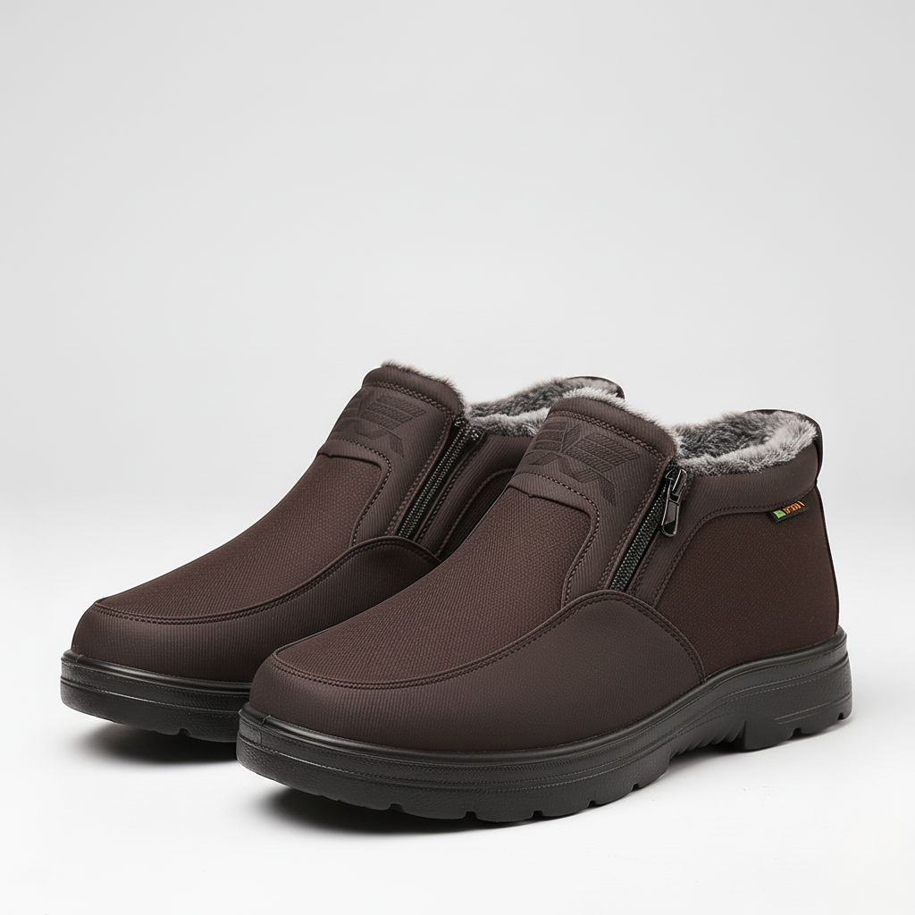Men's Faux Fur Lined Winter Boots – Zip-Up Snow Boots with Treaded Sole