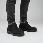 Men's Faux Fur Lined Winter Boots – Zip-Up Snow Boots with Treaded Sole