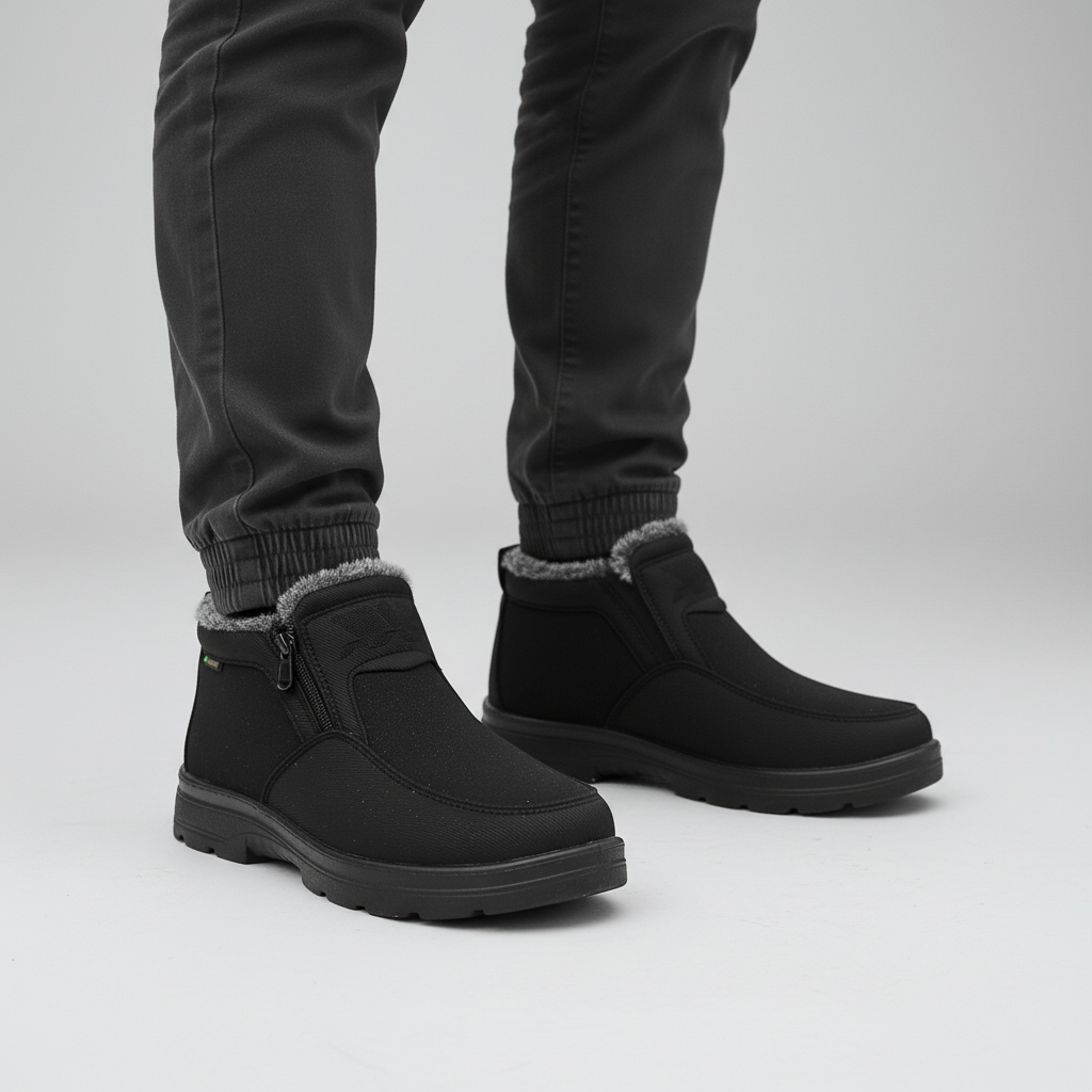 Men's Faux Fur Lined Winter Boots – Zip-Up Snow Boots with Treaded Sole