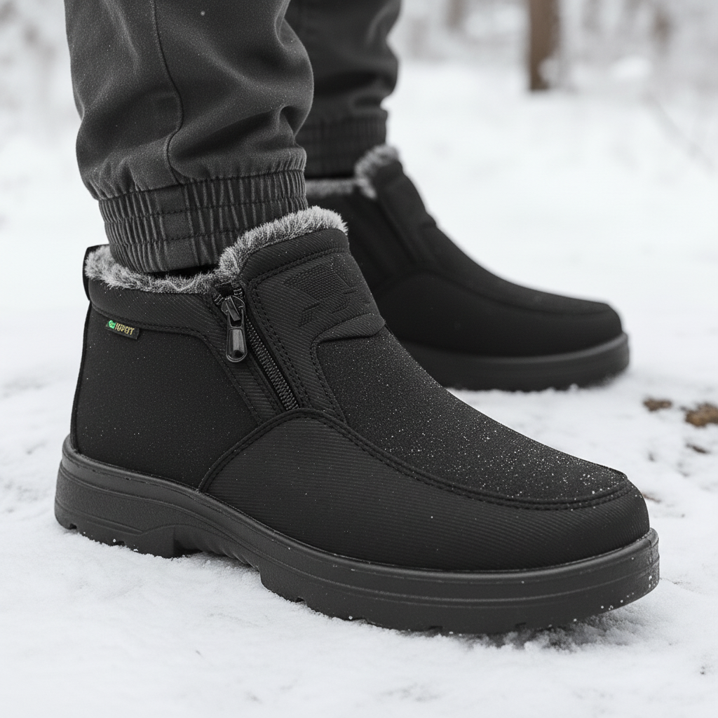 Men's Faux Fur Lined Winter Boots – Zip-Up Snow Boots with Treaded Sole