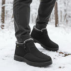 Men's Faux Fur Lined Winter Boots – Zip-Up Snow Boots with Treaded Sole