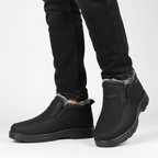 Men's Faux Fur Lined Winter Boots – Zip-Up Snow Boots with Treaded Sole
